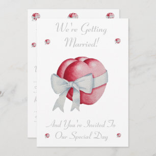 red love red hearts with white bow wedding invites