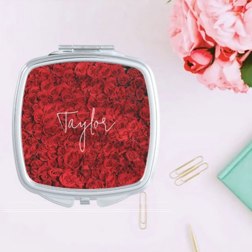 Red Love Roses Bridesmaid Proposal Gift Compact Mirror