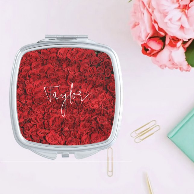 Red Love Roses Bridesmaid Proposal Gift Compact Mirror (Creator Uploaded)