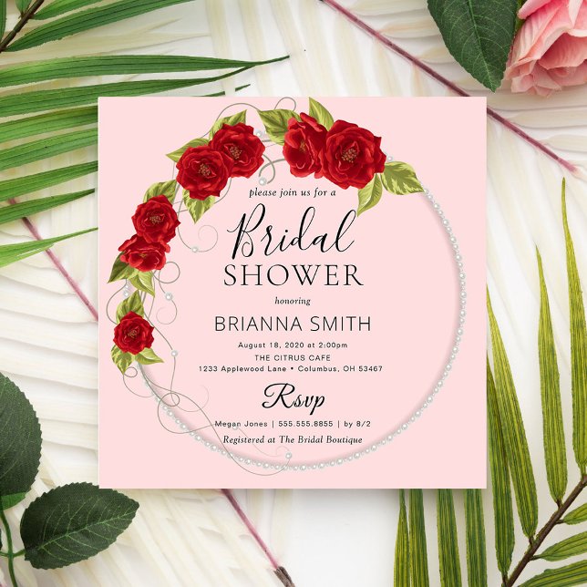 Red Love Roses Romantic Bridal Shower Invitation (Creator Uploaded)