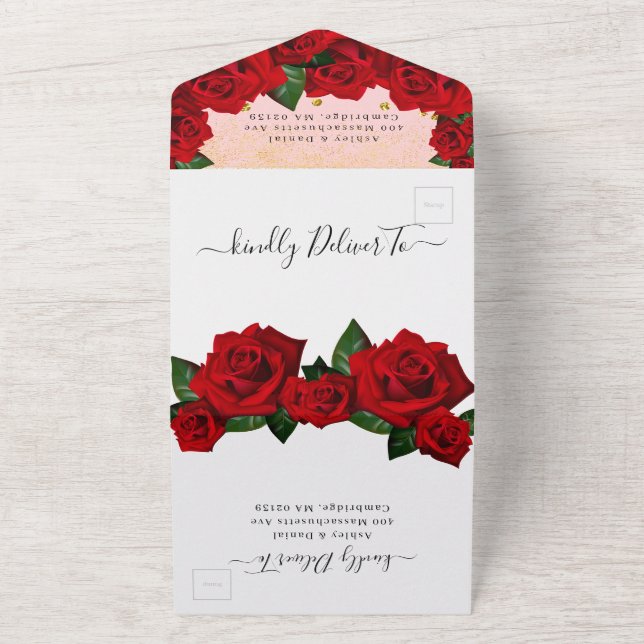 Red Love Roses Wedding All In One Invitation (Outside)