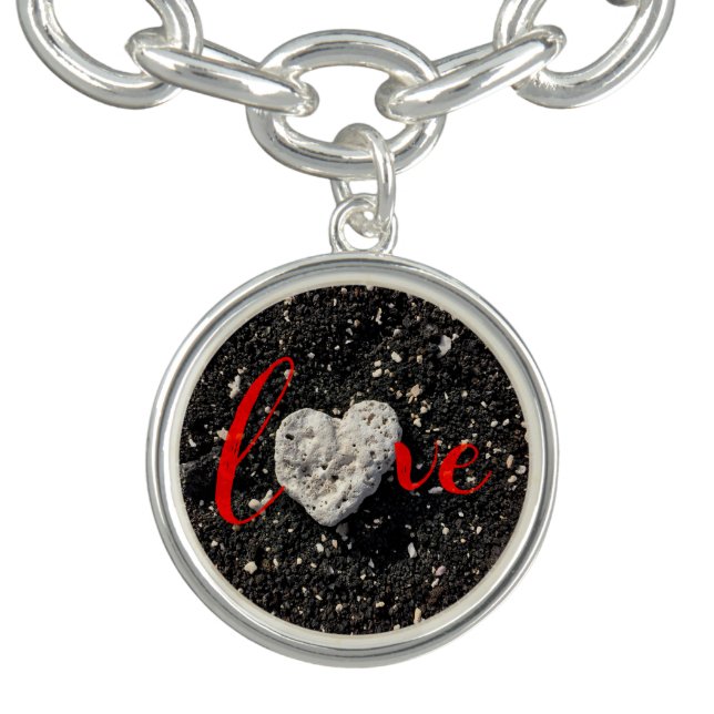 Red Love Script Heart Hawaii Black Sand Beach Bracelet (Design)