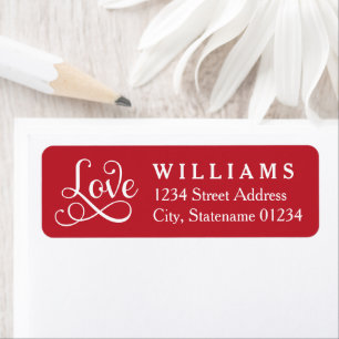 Red Love Script Wedding Return Address Label