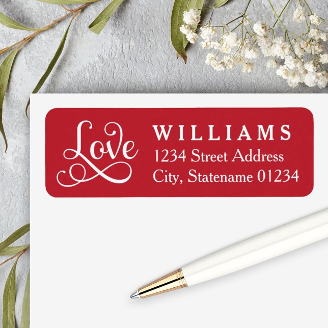 Red Love Script Wedding Return Address Label (Creator Uploaded)