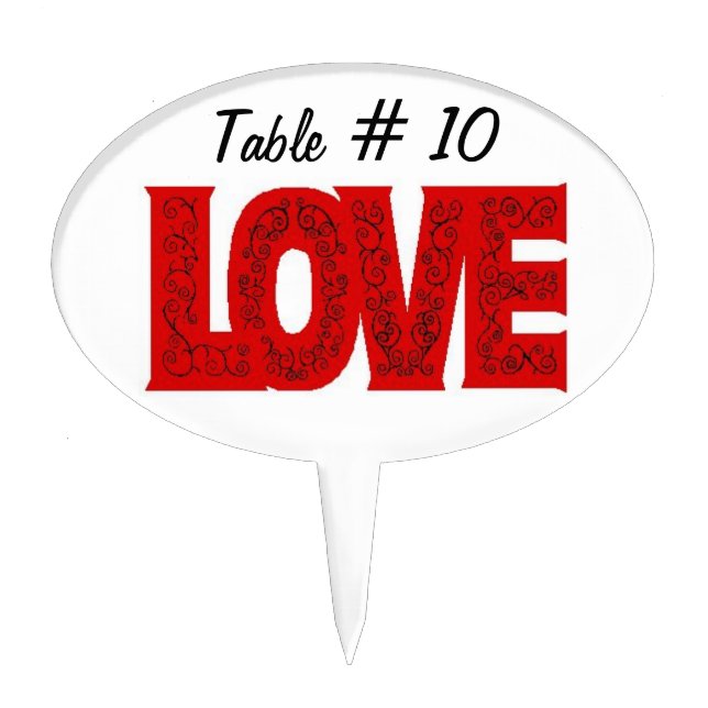 Red Love Table Numbers Cake Topper (Front)
