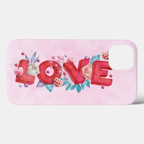 Red Love Text in Bold Block Font Watercolor iPhone 13 Case