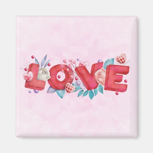 Red Love Text in Bold Block Font Watercolor Magnet (Front)
