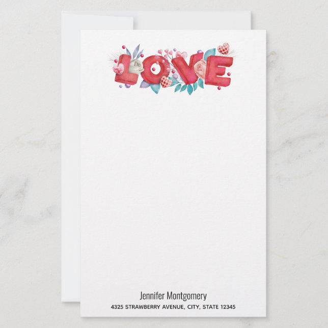Red Love Text in Bold Block Letters Watercolor (Front)