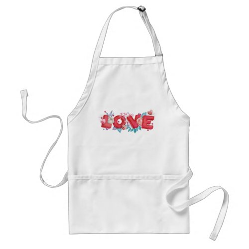 Red Love Text in Bold Block Letters Watercolor Adult Apron