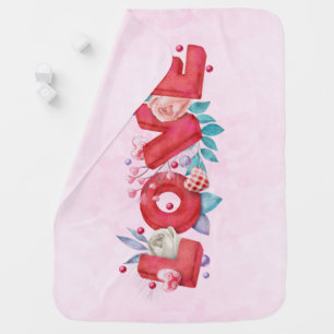 Red Love Text in Bold Block Letters Watercolor Baby Blanket