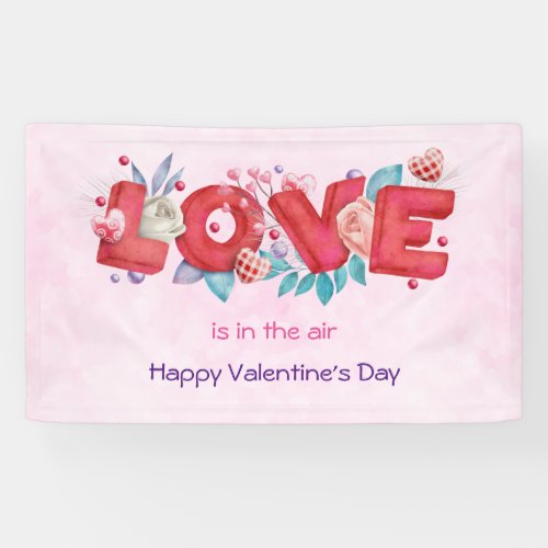 Red Love Text in Bold Block Letters Watercolor Banner
