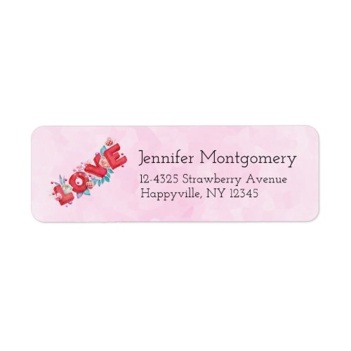Red Love Text in Bold Block Letters Watercolor Label