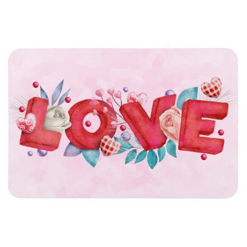 Red Love Text in Bold Block Letters Watercolor Magnet