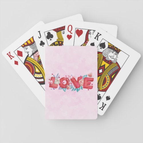 Red Love Text in Bold Block Letters Watercolor Playing Cards