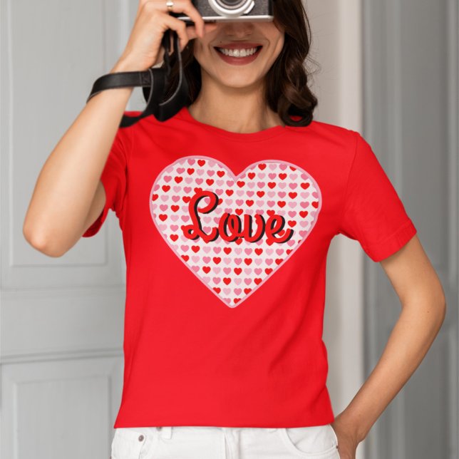Red Love Valentine Heart on Pink & Red Hearts T-Shirt (Creator Uploaded)