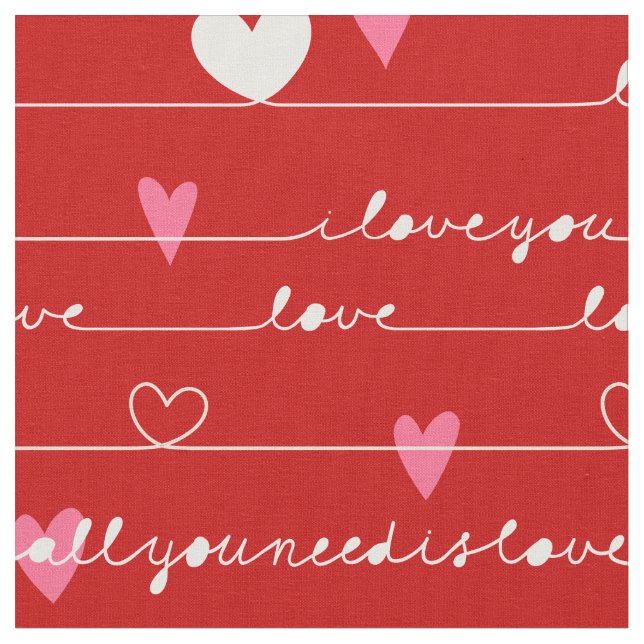 red love you fabric (Close Up)