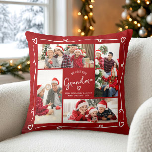 Red Love You Grandma Hand Drawn Doodles 4 Photo Throw Pillow