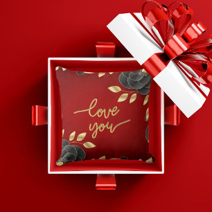 Red Love You Valentine's Day Floral Border Lum Throw Pillow