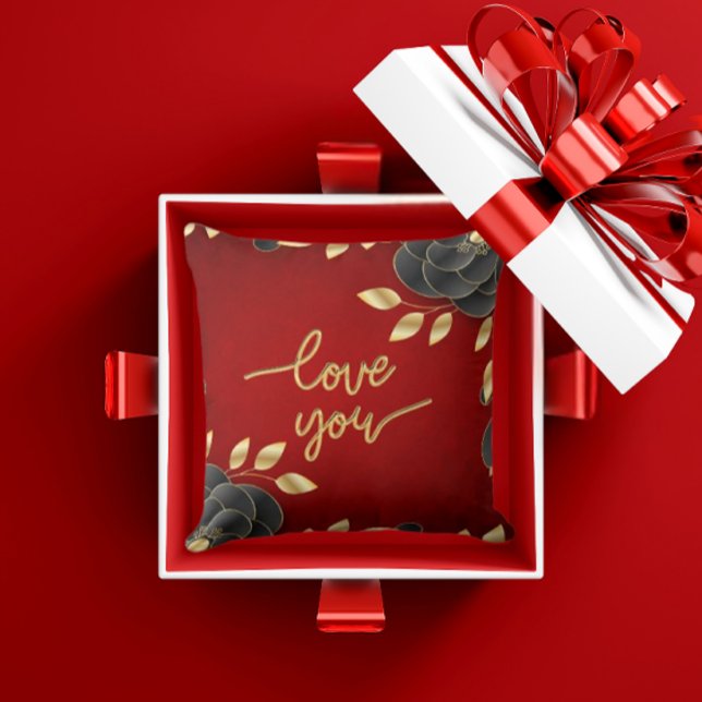 Red Love You Valentine's Day Floral Border Lum Throw Pillow (Creator Uploaded)