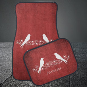 Red Lovebirds Floral Vine Car Floor Mats