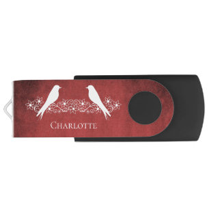 Red Lovebirds Floral Vine USB Swivel Flash Drive