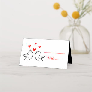 Red Lovebirds Hearts Escort Card - Wedding Party