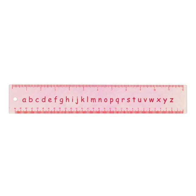 Red Lower Case Alphabet on Pink Blends 12 Inch Ruler (Front)