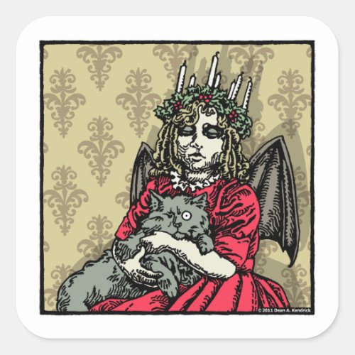 Red Lucia and Cat _ Pop Goth Holiday Square Sticker