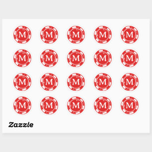 Red Lucky In Love Poker Chip Monogram Wedding Classic Round Sticker