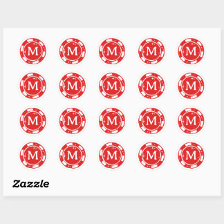 Red Lucky In Love Poker Chip Monogram Wedding Classic Round Sticker
