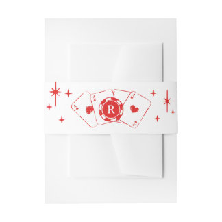 Red Lucky In Love Poker Suit Chip Monogram Wedding Invitation Belly Band