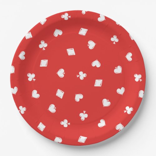 Red Lucky In Love Poker Suite Pattern Paper Plates