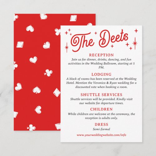 Red Lucky In Love Poker Suites Wedding Details Enclosure Card