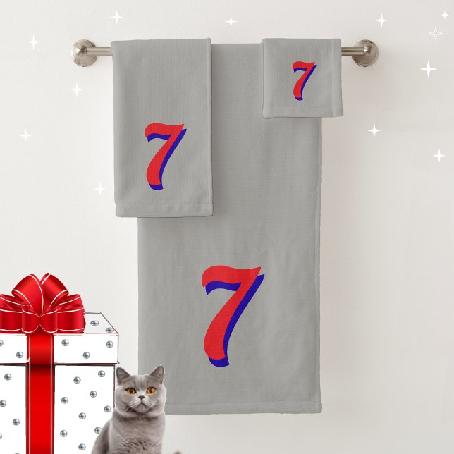 Red Lucky Number Seven on Silver Gray Bath Towel Set (Creator Uploaded)