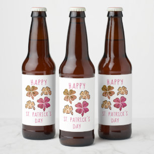 Red Lucky Shamrock Clover Happy St. Patrick`s day Beer Bottle Label