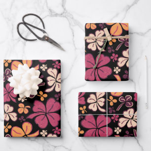 Red Lucky Shamrocks Clover St. Patrick`s Day Wrapping Paper Sheets