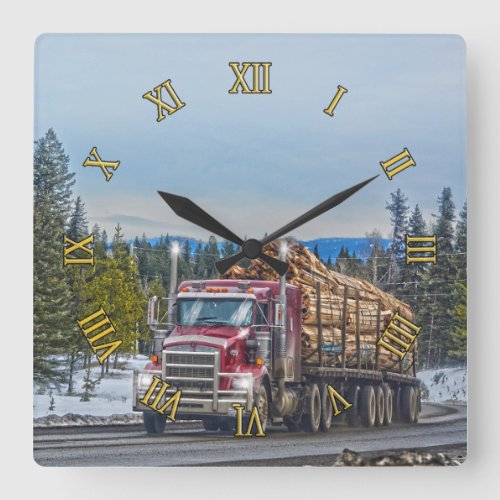 Red Lumber Truck Hardware Store Delivery Art Square Wall Clock