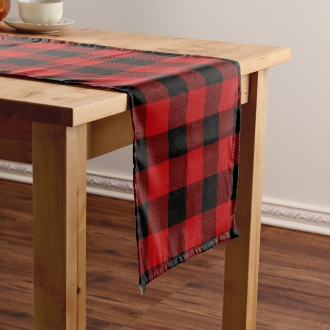 Red Lumberjack Buffalo Plaid Short Table Runner (In Situ)