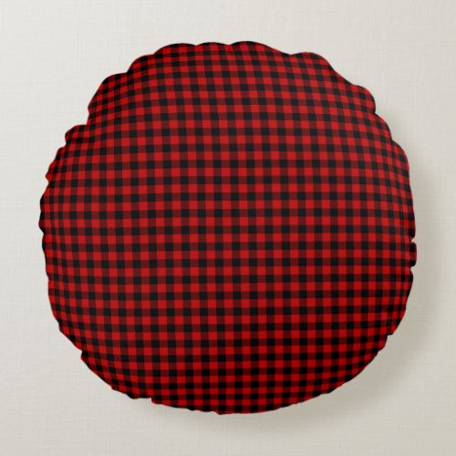 Red Lumberjack Checkered Pattern Round Pillow