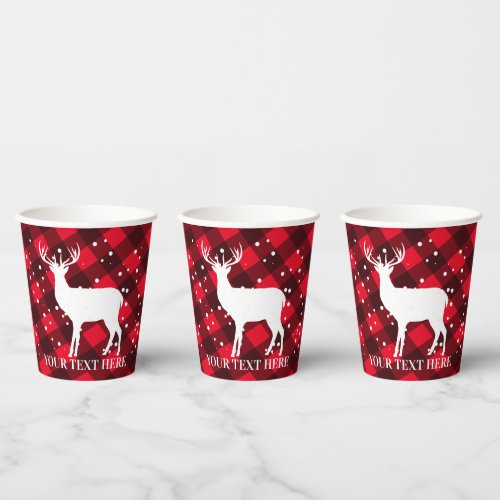 Red lumberjack deer custom paper Christmas cups