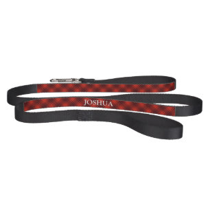 Red Lumberjack Plaid Custom Name Dog Leash