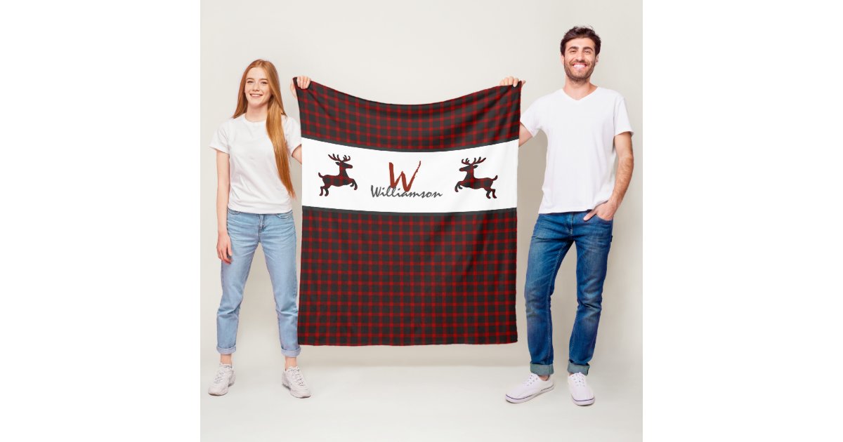 Red Lumberjack Plaid Deer Monogram Fleece Blanket Zazzle