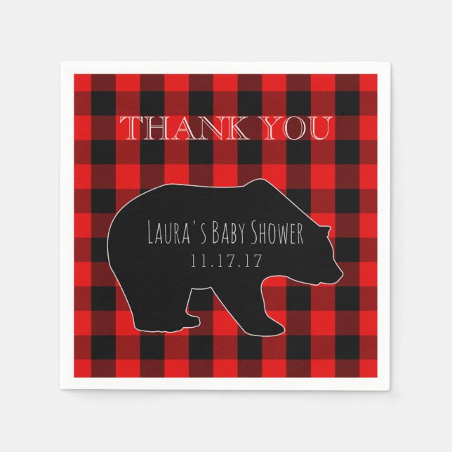 Red Lumberjack Plaid | Woodland Boy Baby Shower Napkins (Front)
