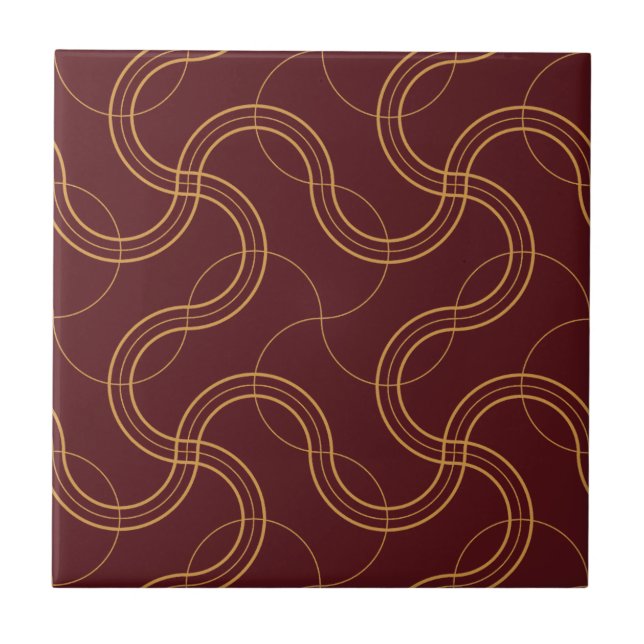 Red Luxurious Wavy Stripes Pattern Ceramic Tile (Front)