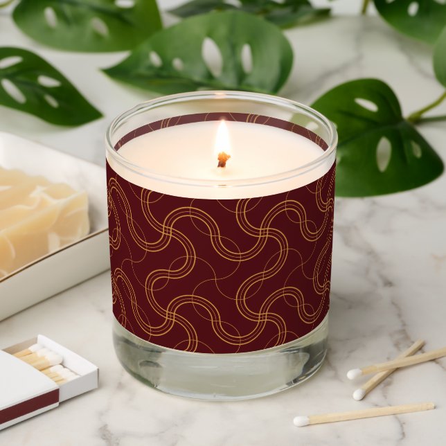 Red Luxurious Wavy Stripes Pattern Scented Candle (Lit)