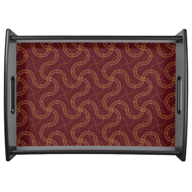 Red Luxurious Wavy Stripes Pattern Serving Tray (Front)