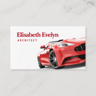 Red luxury car isolated on white business card