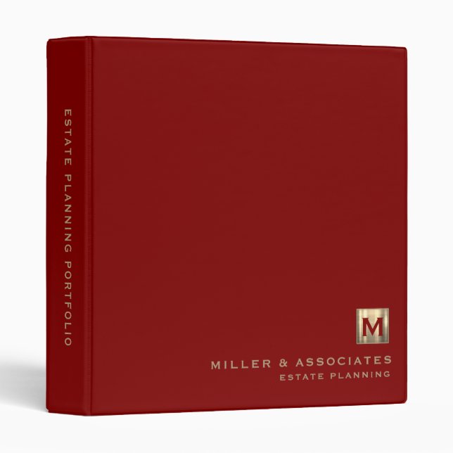 Red Luxury Gold Initial Logo 3 Ring Binder (Front/Spine)