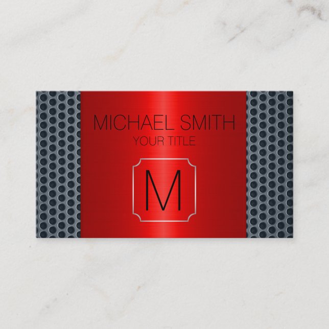 Red Luxury Stainless Metal Monogram Business Card (Front)