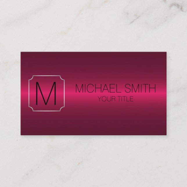 Red Luxury Stainless Steel Metal Monogram Business Card (Front)